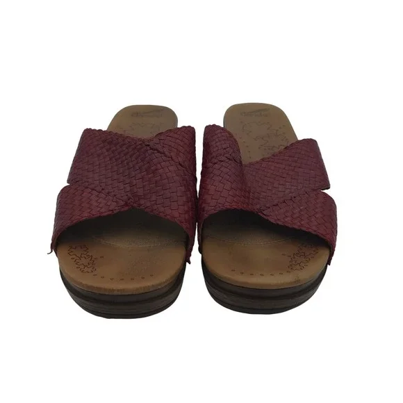 Dansko Oxblood Woven Leather‎ Slide Sandals 41/10 Comfort Wedge Boho