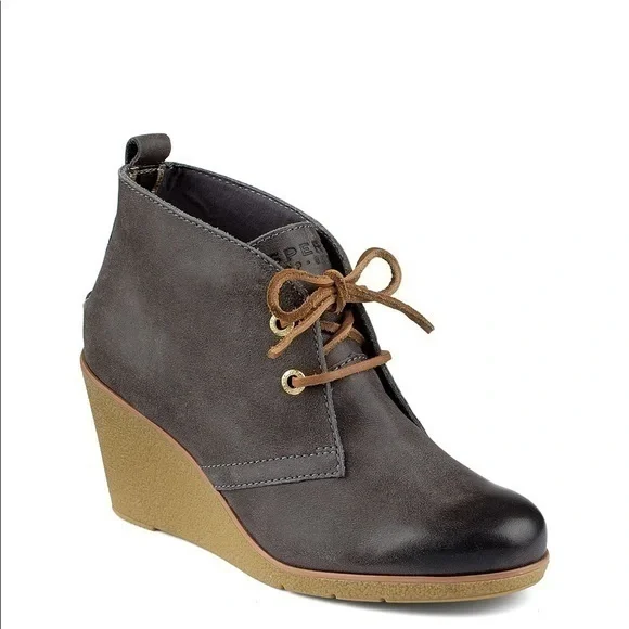 Sperry Women's Harlow Burnished Leather Wedge Bootie Size 7.5M Color GRAPHITE