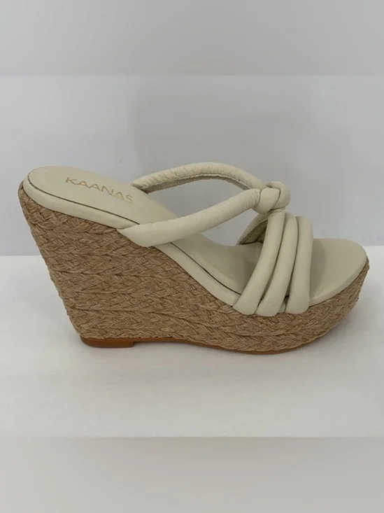 Kaanas Daniela slide platform wedge sandal ivory knot women jute shoe 8