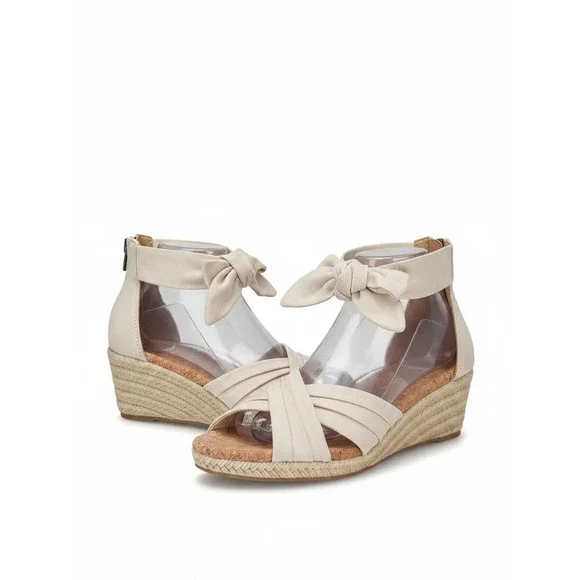 UGG Espadrille Wedge Sandals Womens 9 Cream Bow Ankle Strap Cork Jute Summer