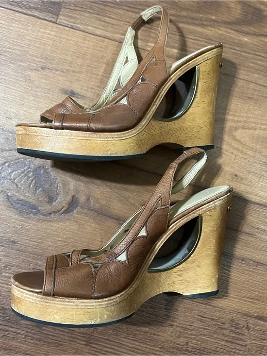 Vintage Y2K Michael Kors Wooden Sandal Wedges Size 6.5