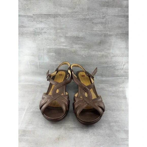 Clarks Unstructured Bronze Leather Strappy Slingback Wedge Sandals Women Sz 8M