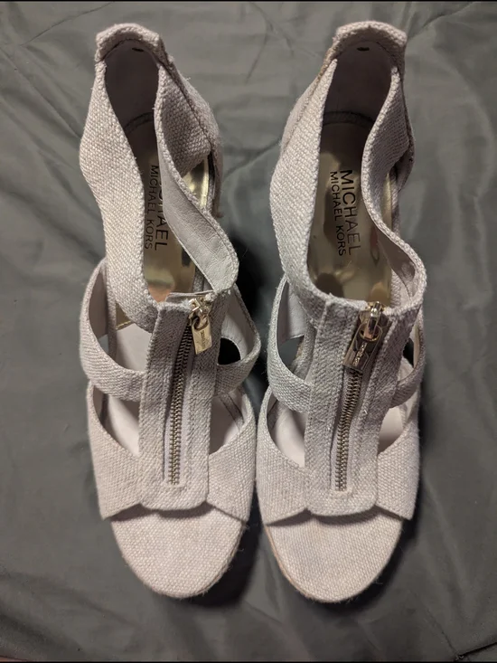 Michael Kors Blush Fabric Zip-Strap Wedge Sandals