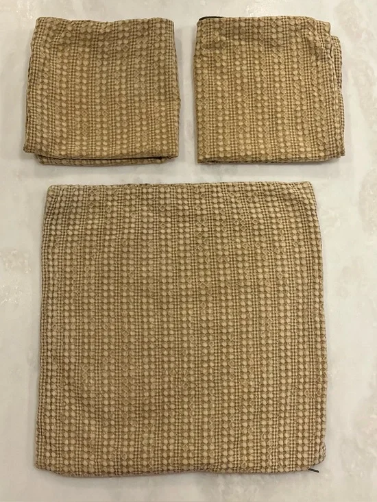 3 Pottery Barn Honeycomb Pillow Covers  18x18 Neutral Golden Beige Square 18x18”