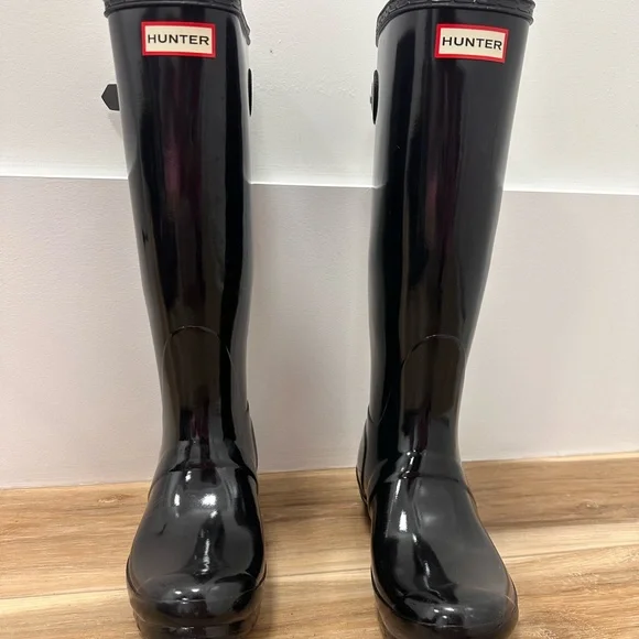 Women's Original Tall Hunter Black Adjustable Rain Boots Size 7