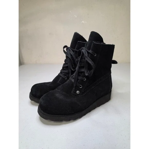 Bearpaw Krista Wide Black Suede Lace Up Winter Boots Womens 7