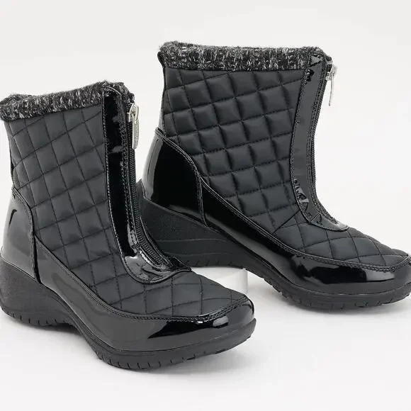 Khombu Megan Wide Width Waterproof‎ Front Zip Winter Boots Size 8.5W