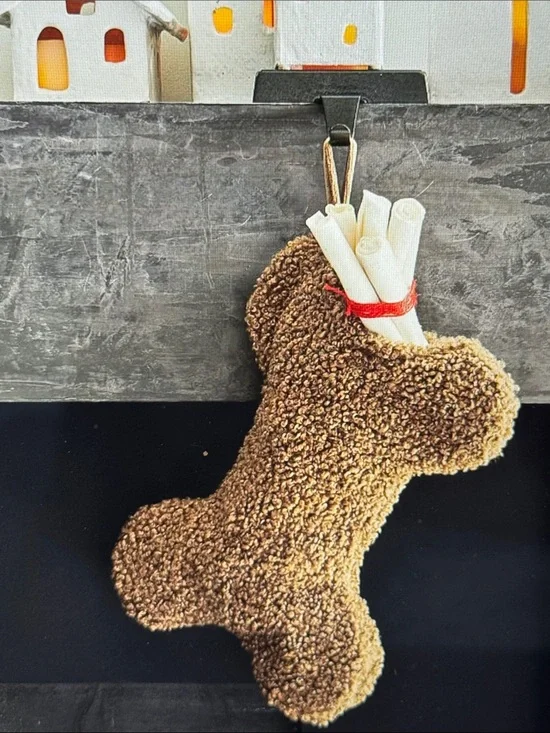 Cozy teddy faux fur bone pet stocking cat dog