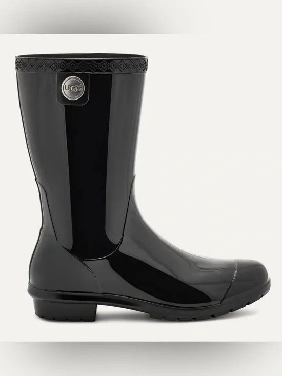 UGG Sienna Black Gloss Waterproof Rain Boots Sheepskin Insole Preppy Equestrian