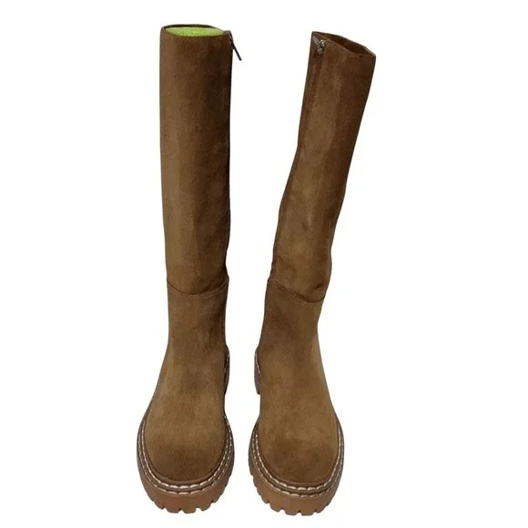 SPLENDID Amalia Knee High Lugged lug sole‎ suede leather Boots in Toast 7.5 new