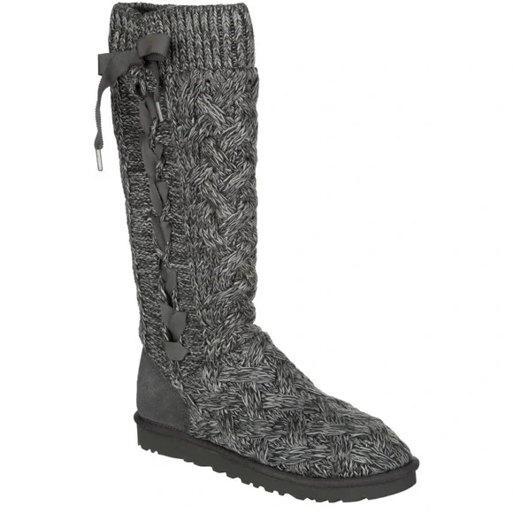 New without box Woman's Mahalya Grey Lace Up Cardi Cable Knit Uggs US Size 6