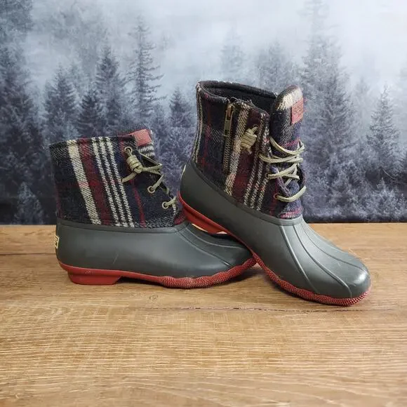 Sperry Plaid Fleece Ducks Rain Boots | Women's 7M