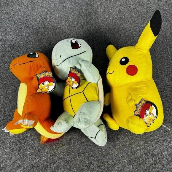 Pokemon Plush Lot of 3 Pikachu Charmander Squirtle Stuffed Animal Toy NWT 14