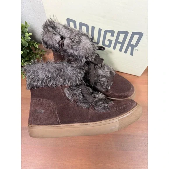 Cougar Womens Dasha Brown Faux Fur Suede Waterproof Winter Ankle Boots Size 9