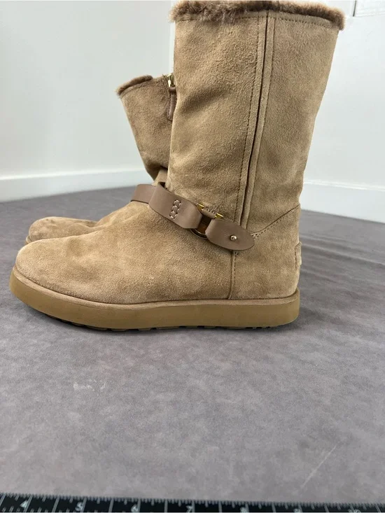 Women’s Tan Suede Shearling Mid-Calf Boots