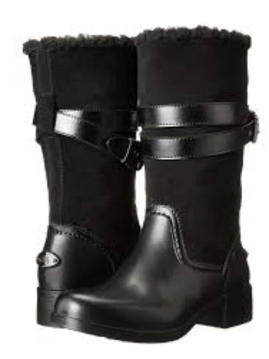 Coach Zena Black and Brown Winter Boots with Faux Fur Cuff Size 9