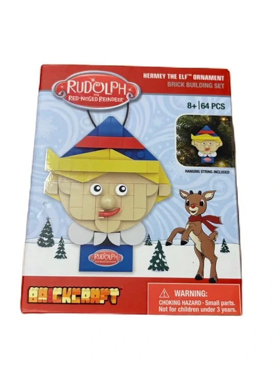 Rudolph Hermey the Elf Brick Building Set - Yellow & Blue Ornament NEW Christmas