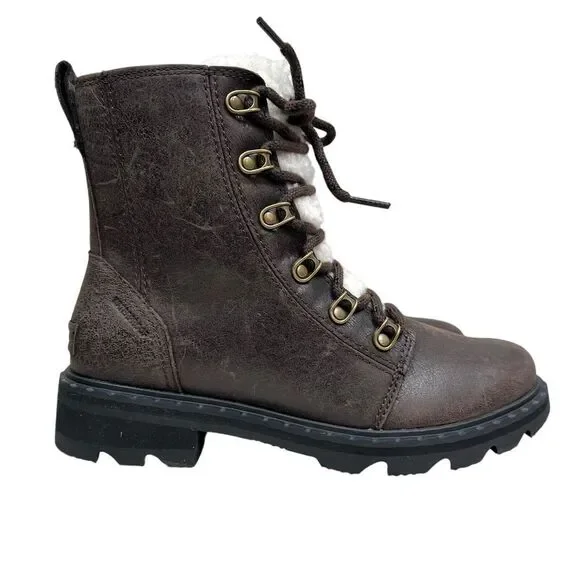 Sorel Womens Boots Lennox‎ Brown Leather Waterproof Lug Soles Lace Up Size 6