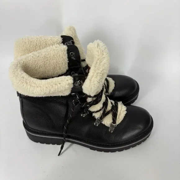 Tommy Hilfiger Boots Size 8 Womens Black Faux Leather Sherpa Lined Lace Up Ron