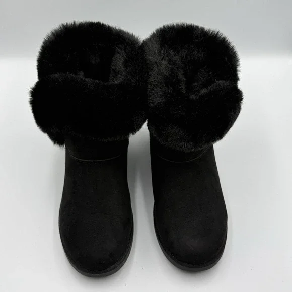 Juicy Couture Y2K Black Faux‎ Fur Winter Boots Women's Size 6