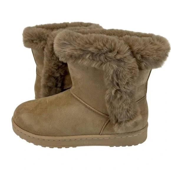 White Mountain Incher Womens Boots Dark Beige Faux Fur‎ Trim Size 9 New