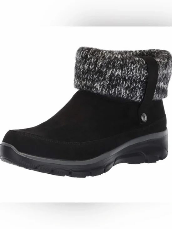 Skechers Easy Going Cozy Weather Black Ankle Boots Knit Cuff  Size 6.5