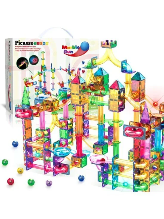 200 PCS Marble Run & LED Race Track Set for Kids Ages 3+, Creative Building Toys