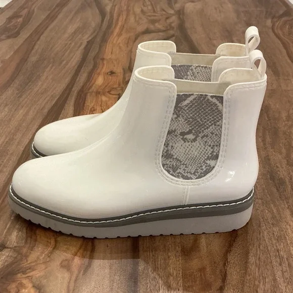 Cougar Kensington White Waterproof Rain Boots Snakeskin Chelsea Womens 7