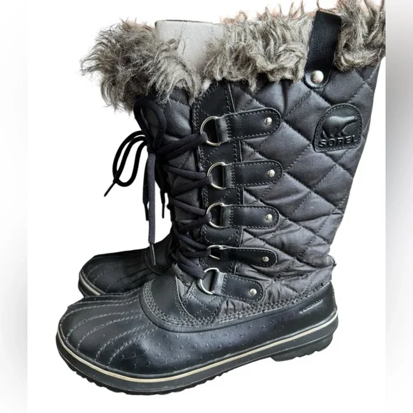 Sorel Tofino LL1846-011 Black Tall Fur Trim Waterproof Boots Women's 10