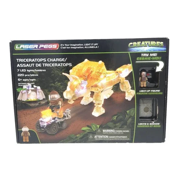 Laser Pegs Creatures Triceratops 220 Piece LED Building Blocks Set New