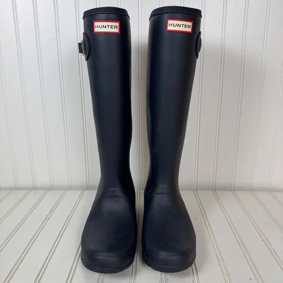 Hunter Original Tall Rain Boots‎ Women's US 10 Navy Blue Matte Waterproof Rubber