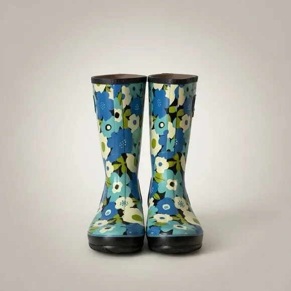 Bogs Rain Boots Blue Spring Flower Rubber Waterproof Gardening Women's Size 11