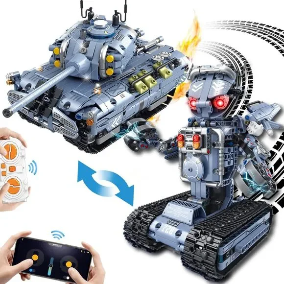 Building Blocks Toy, 779 Pieces, 2-in-1 Robot Kit or Race Car, Programmable Blue