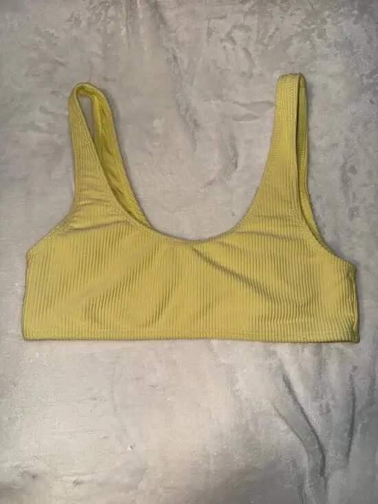 Frankies Bikinis Yellow Connor Luxe Ribbed Scoop Bikini Top