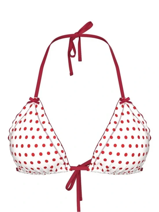 Frankie’s Bikinis Red Polka Dot Triangle Bikini Top Size Large