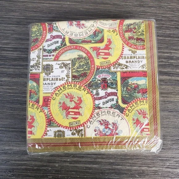Blue Ink‎ Studios Vintage Inspired Cheese & Beverage Themed Paper Napkins 40 ct