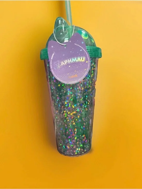 Aphmau Gamer YouTube Green Glitter Double Wall Tumbler with Lid & Straw New