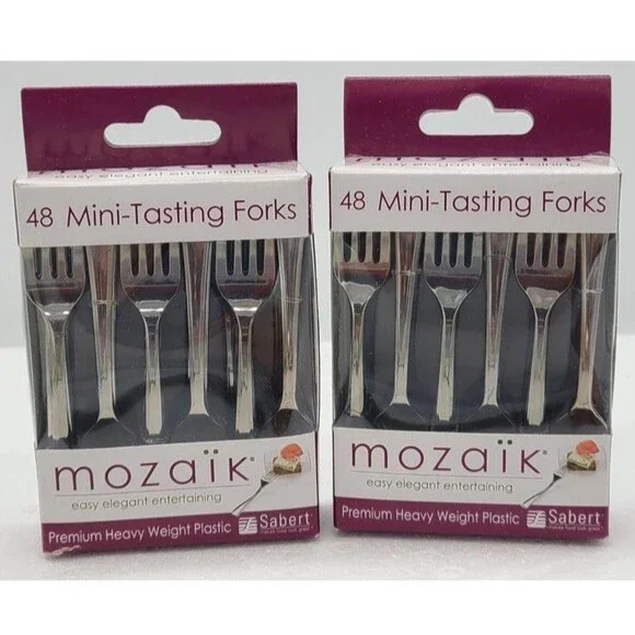 Mozaik Mini Tasting Forks Appetizer Forks Heavy Weight Plastic Lot of 2 96 total