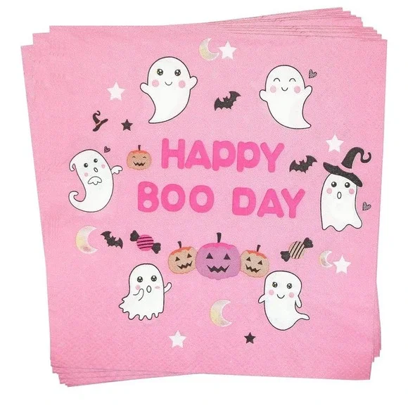Happy BOO Day Napkins Girl Halloween Decor Pastel Party Decorations 5x5