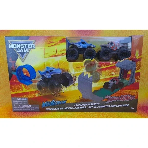 Monster Jam Megalodon ThunderROARus Launcher Playset 2‎ Trucks Track Spin Master