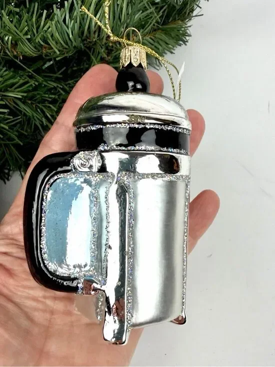 Glass Christmas Ornament French Press Coffee Maker made in Poland Sur La Table
