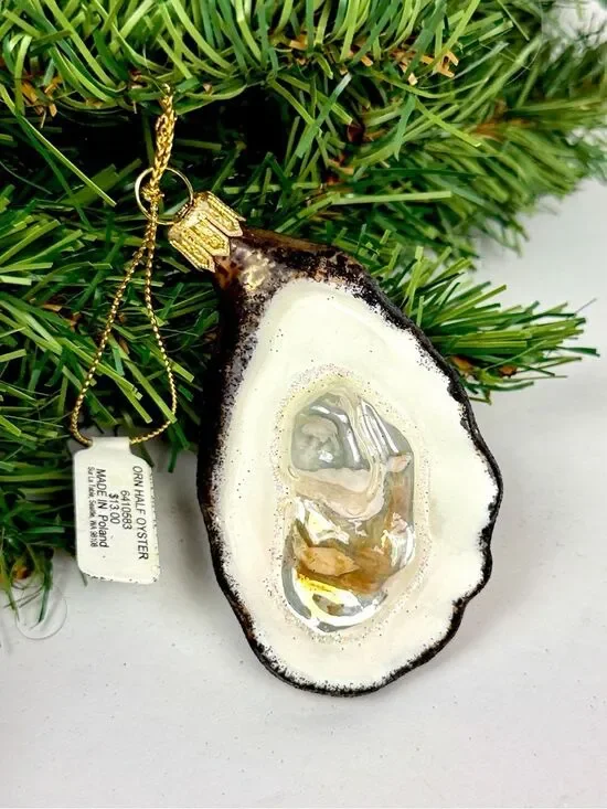 Sur La Table Oyster On The Half Shell  Glass Christmas Ornament made in Poland