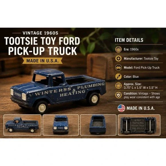 Vintage 1969 Tootsietoy Ford‎ Pick-Up Truck Winter's Plumbing & Heating Blue