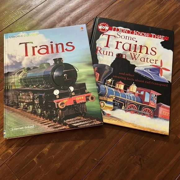 Usborne Trains + Some Trains Run on Water 2 HC Kids Train Books