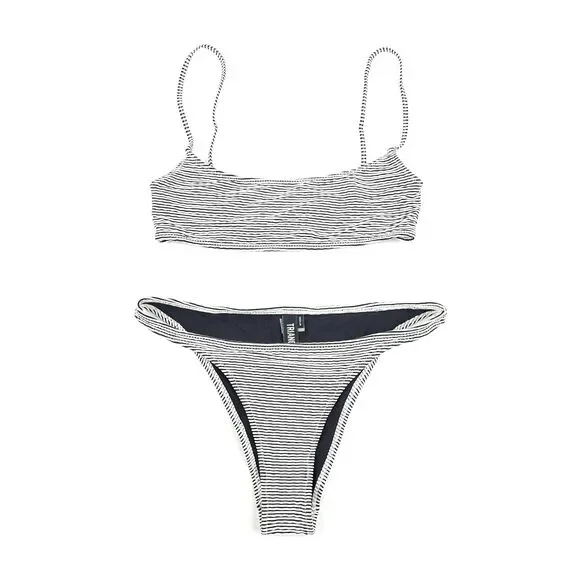 TRIANGL Textured Stripe Micro Bikini Two Piece Set Black and White Coconut Girl