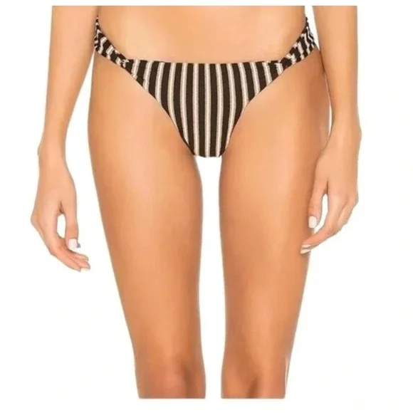 L*Space La Jolla Bikini Bottom XS Black‎ Bronze Striped Twist Knot GHLJF19 NEW