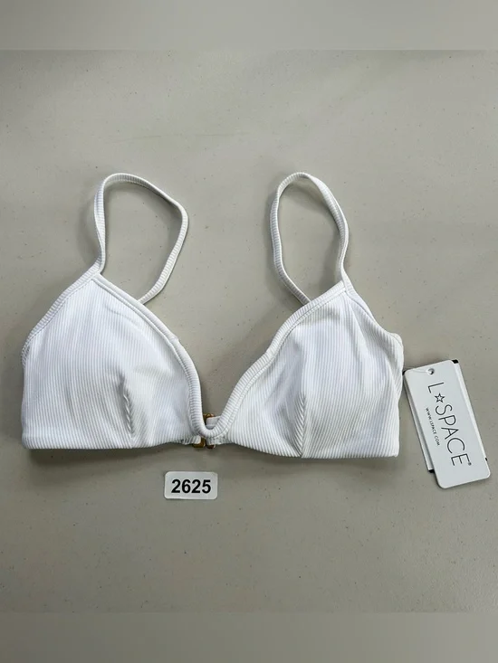 L*SPACE Helena Bikini Top XS White Ribbed Gold V Wire Swimwear Bachelorette NWT