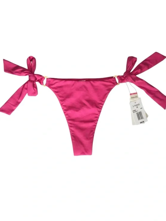L*Space Kiki Tanga Bikini Bottom XL Fuchsia Pink Matte Gold Ring NWT