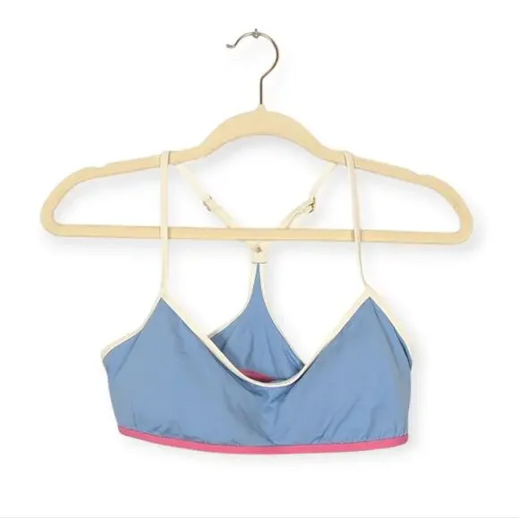 L*Space Periwinkle Cream Pink Trim Racerback Bikini Top Size L