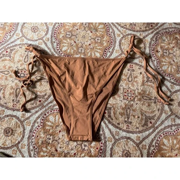 NWT SKIMS Recycled Swim Low Rise Tie Bikini Swimsuit Bottoms Almond Brown 3X New